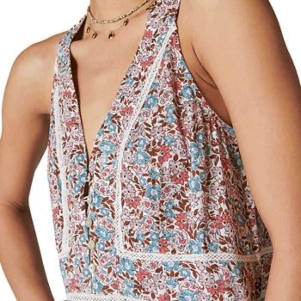 Lucky Brand Floral V-Neck Sleeveless Ruffled Dress Sz S